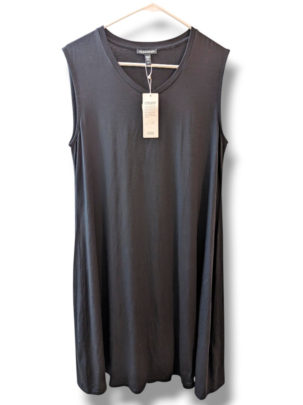 NWT Eileen Fisher Size Small Stretch Jersey Knit V-Neck C/L Dress Black